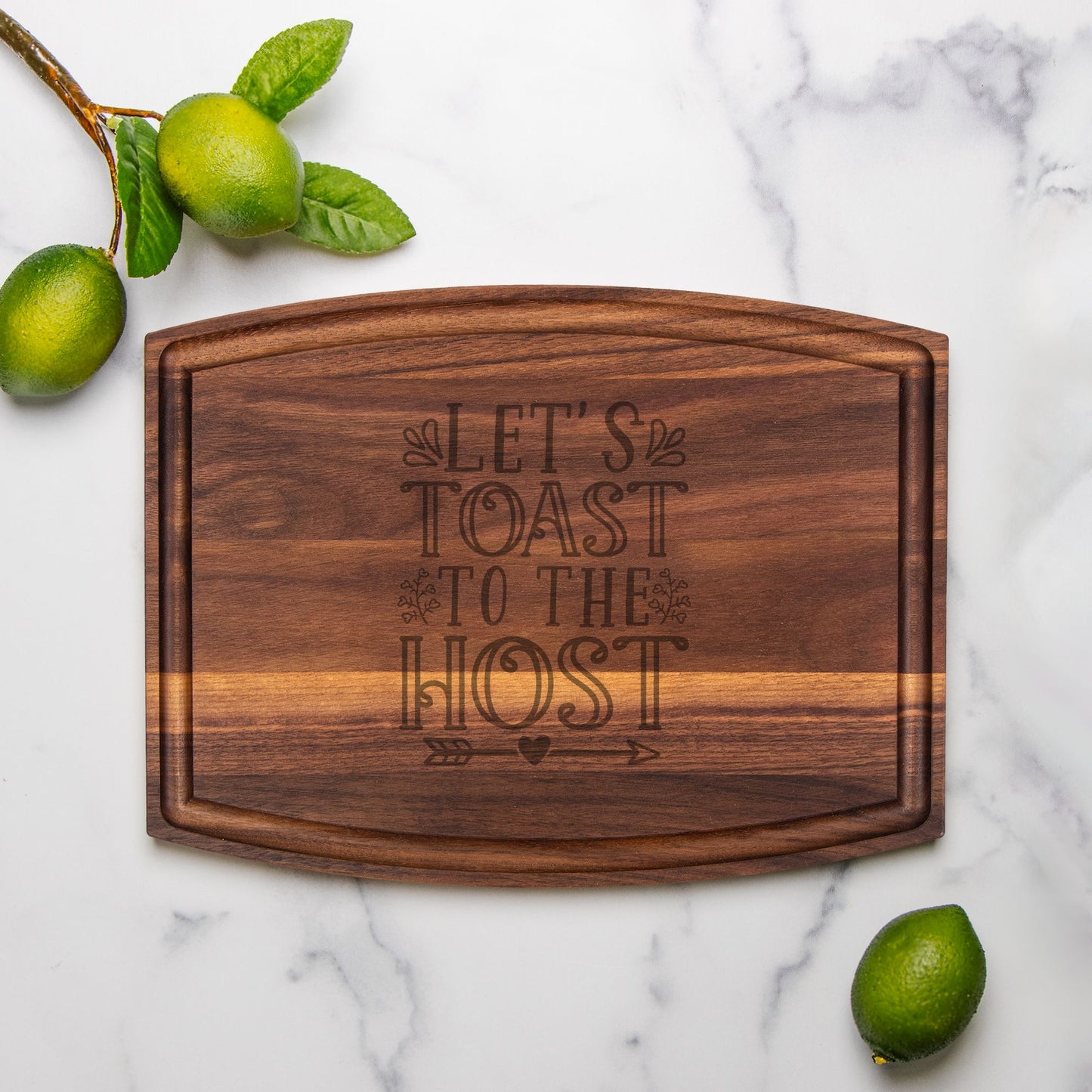 Let's Toast Arched Wood Cutting Board with Groove - 12" x 9"