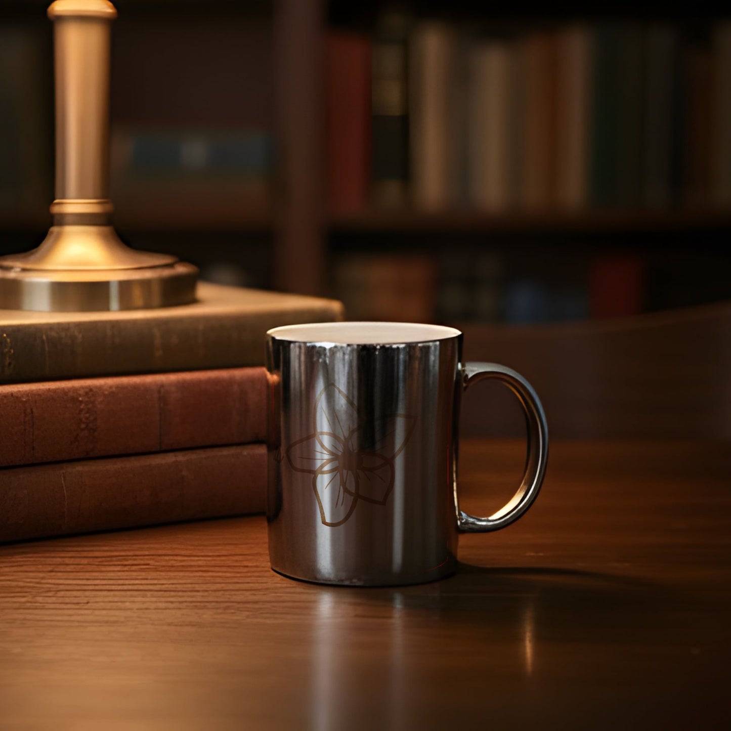 11oz Chrome Mug – Rose Gold Floral Design with “Fabulous”
