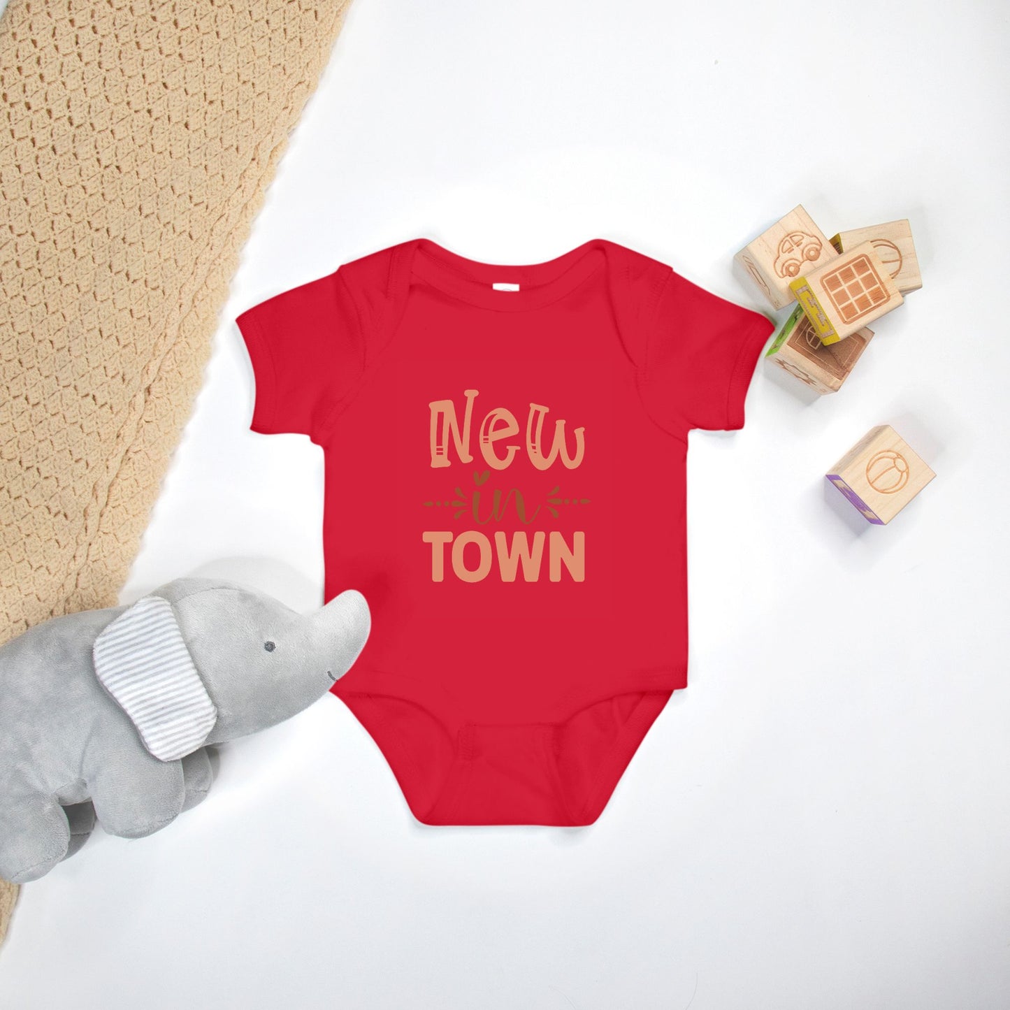 Short Sleeve Baby One-Piece – "New in Town"