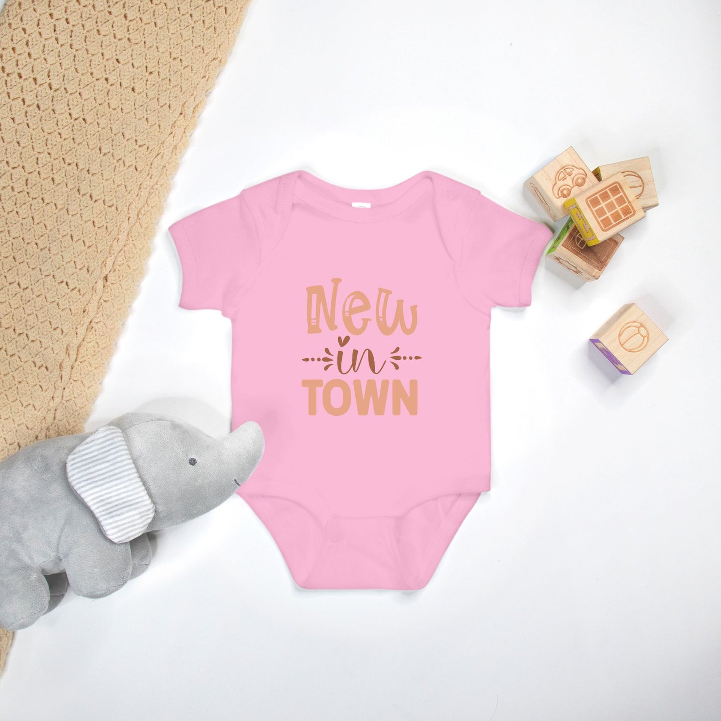 Short Sleeve Baby One-Piece – "New in Town"