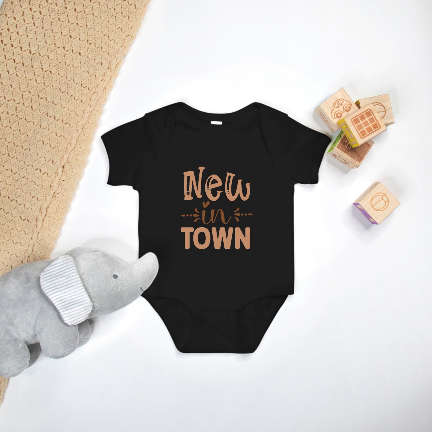 Short Sleeve Baby One-Piece – "New in Town"