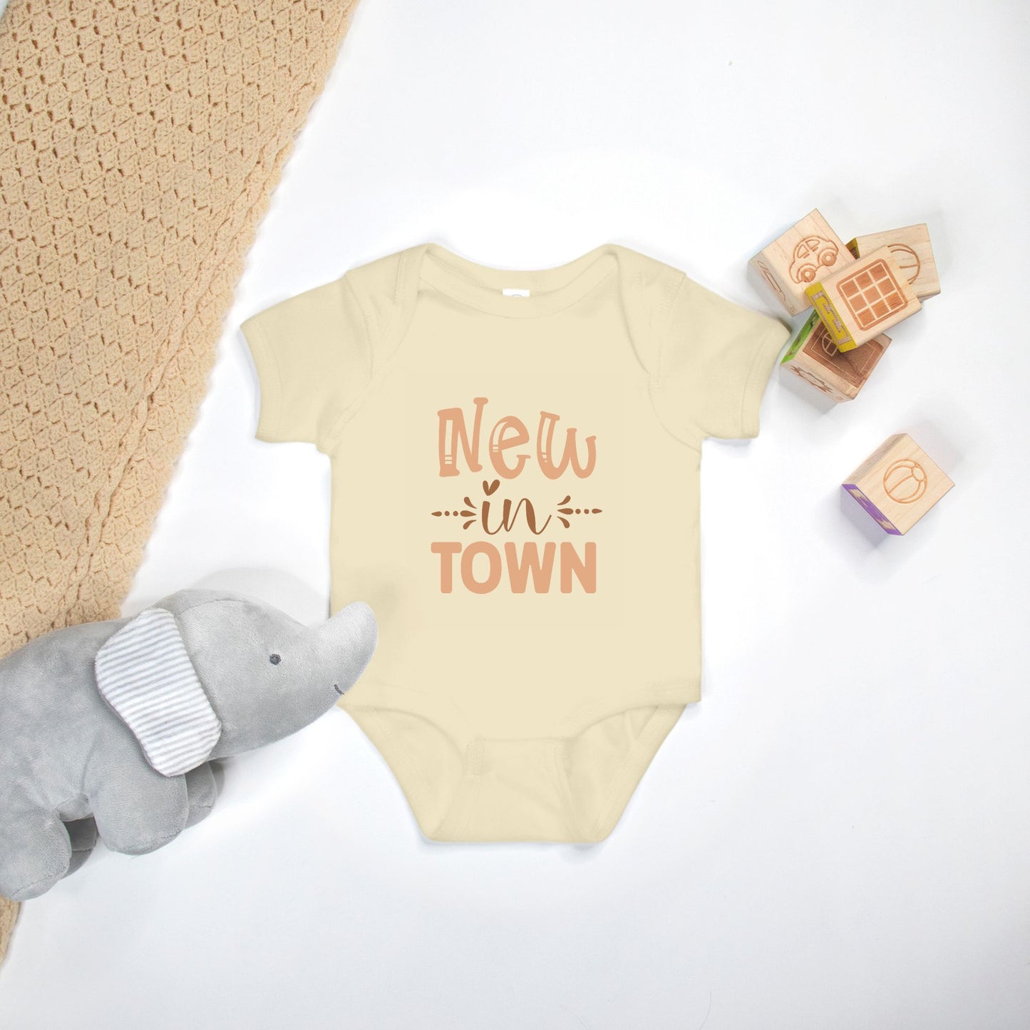 Short Sleeve Baby One-Piece – "New in Town"