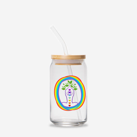 Chakra Glass Can with Straw & Lid – 16 oz