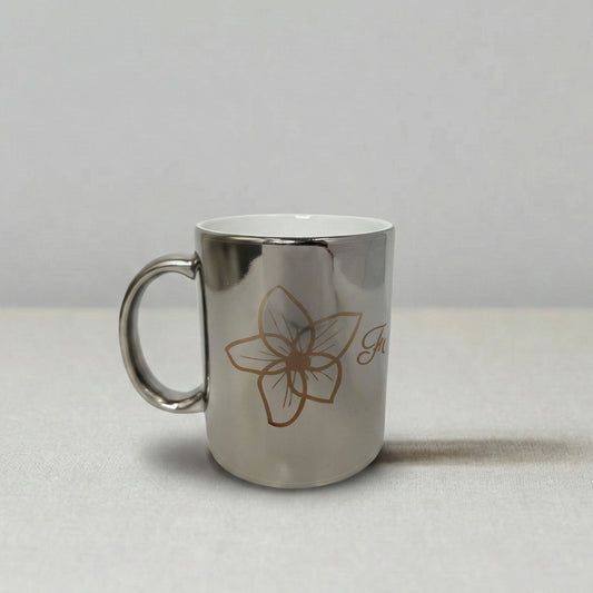 11oz Chrome Mug – Rose Gold Floral Design with “Fabulous”