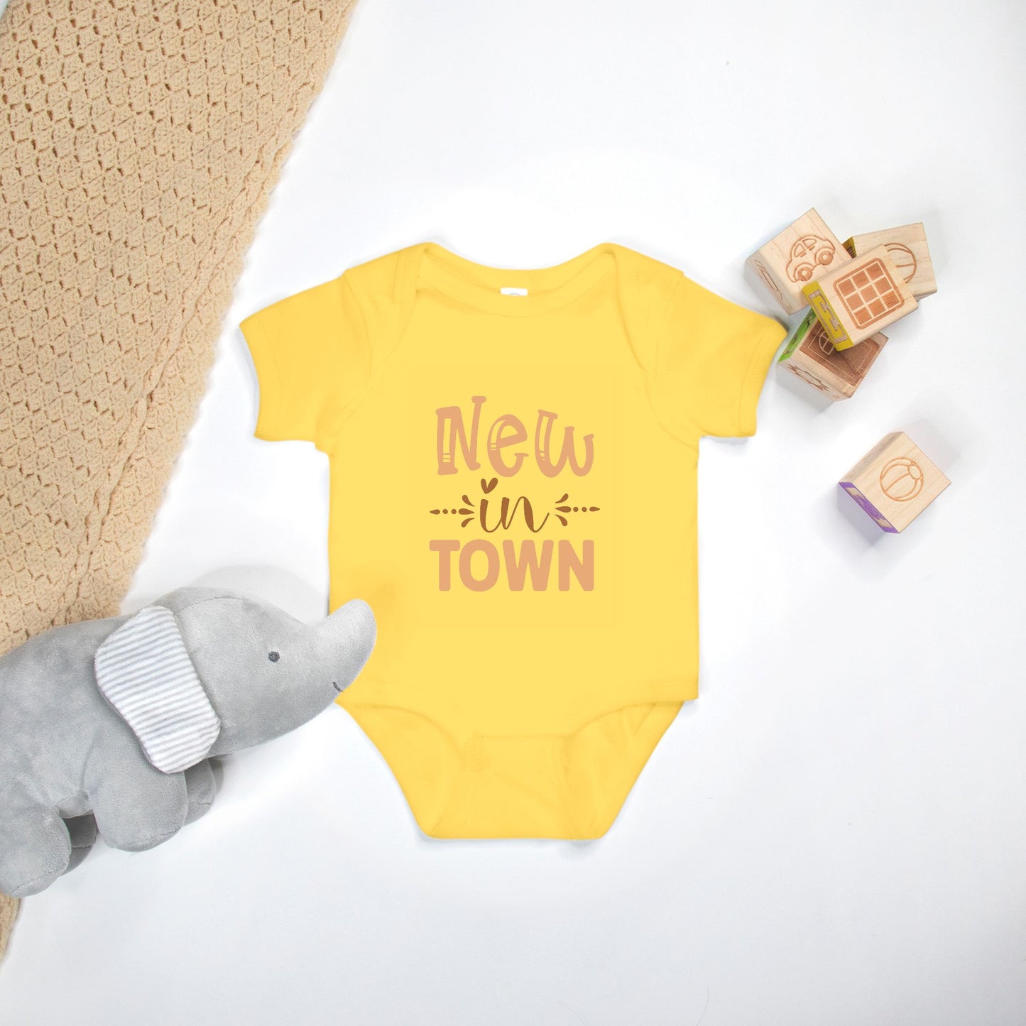 Short Sleeve Baby One-Piece – "New in Town"