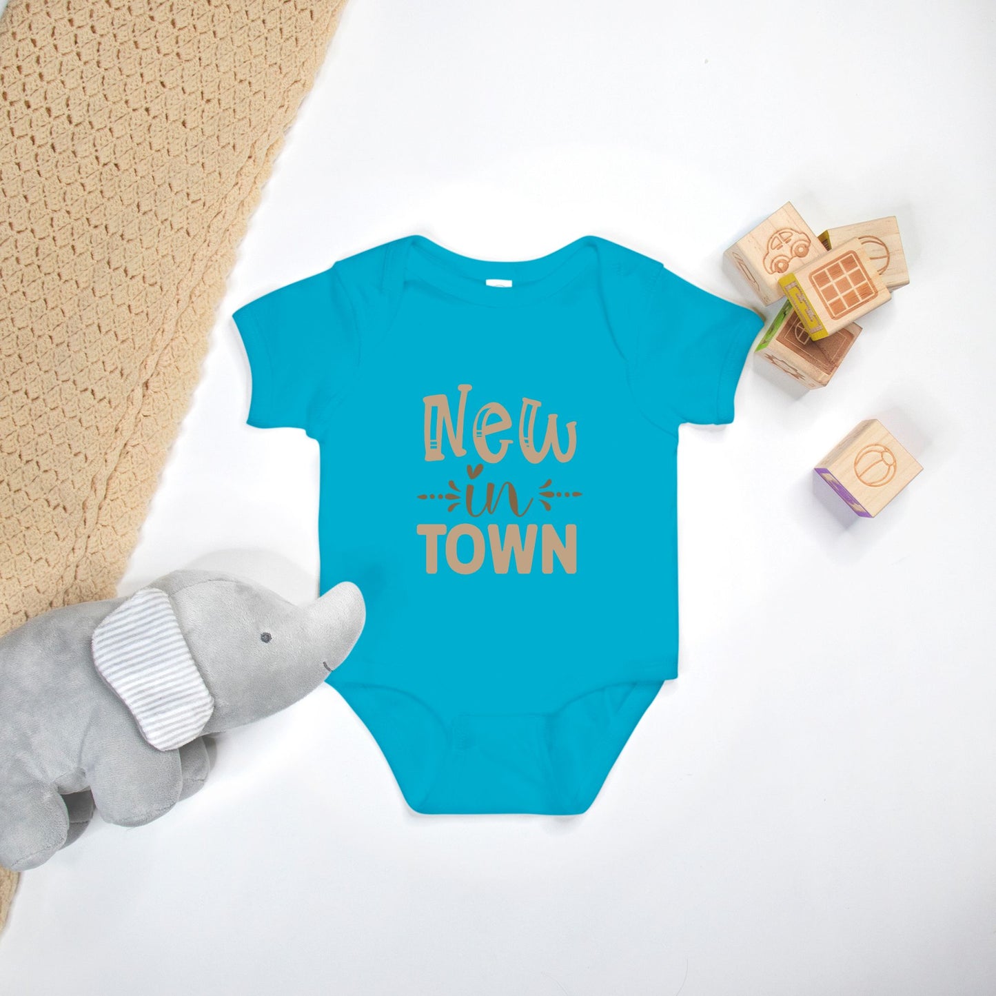 Short Sleeve Baby One-Piece – "New in Town"