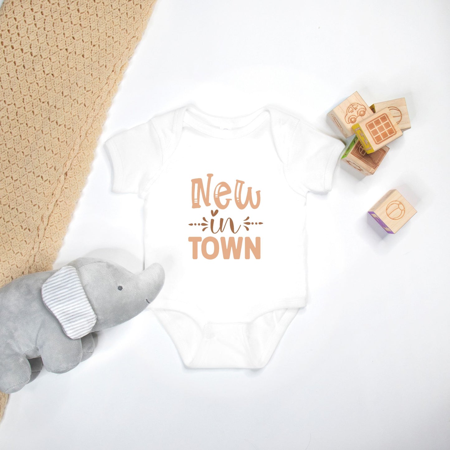 Short Sleeve Baby One-Piece – "New in Town"