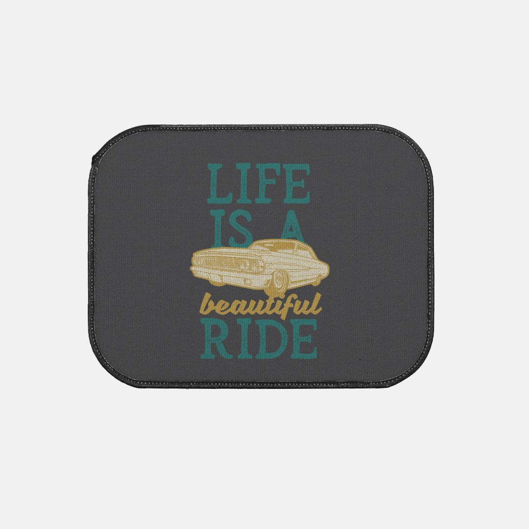 Dark Gray Back Car Mats – "Life is a Beautiful Ride" (Set of 2)