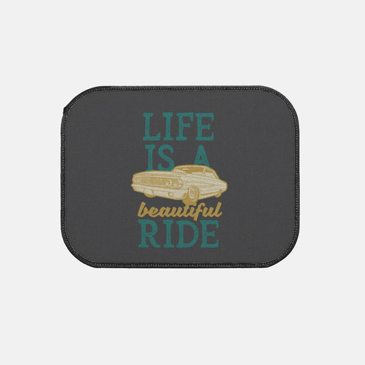 Dark Gray Back Car Mats – "Life is a Beautiful Ride" (Set of 2)
