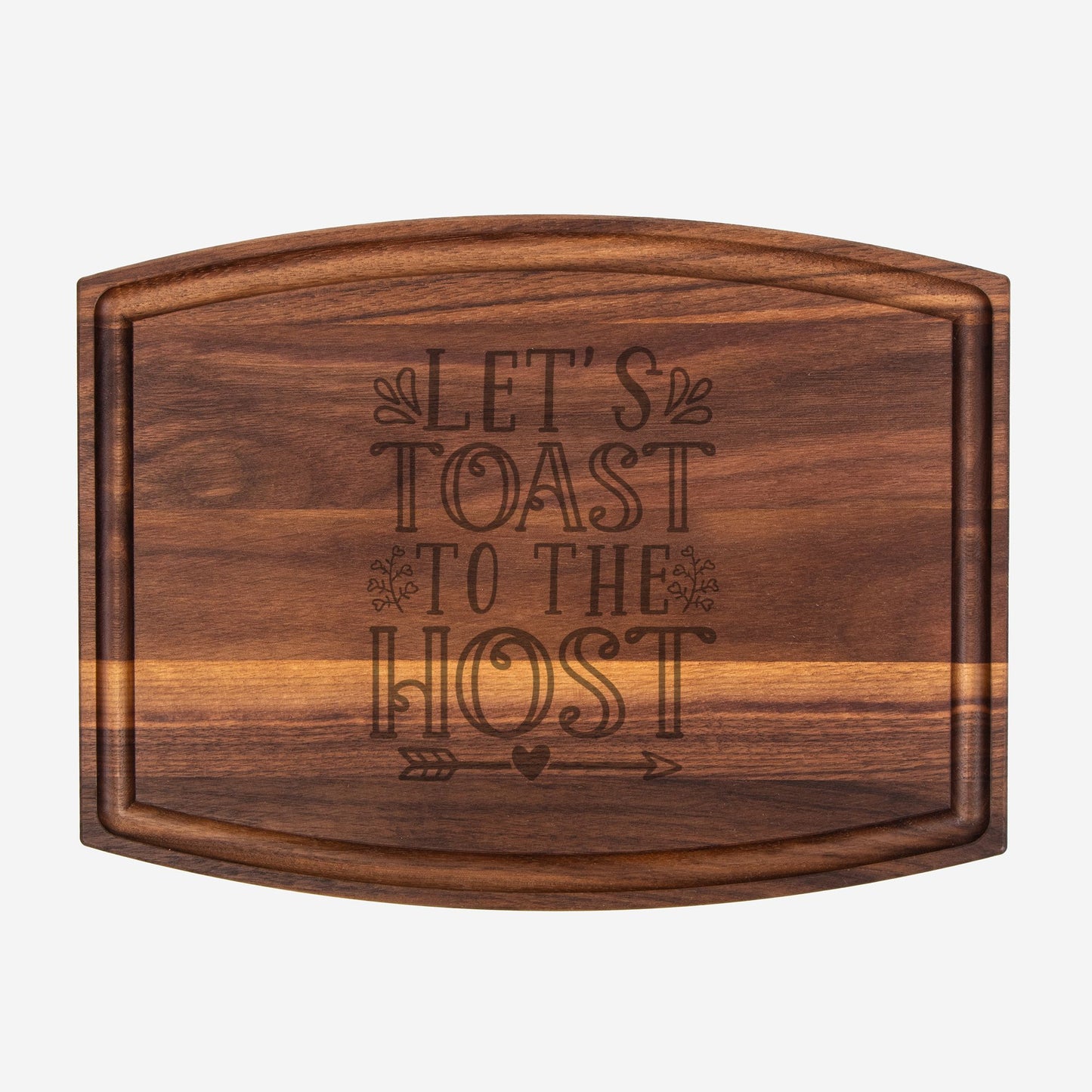 Let's Toast Arched Wood Cutting Board with Groove - 12" x 9"