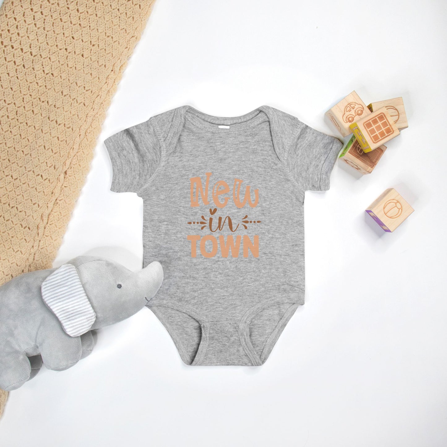 Short Sleeve Baby One-Piece – "New in Town"