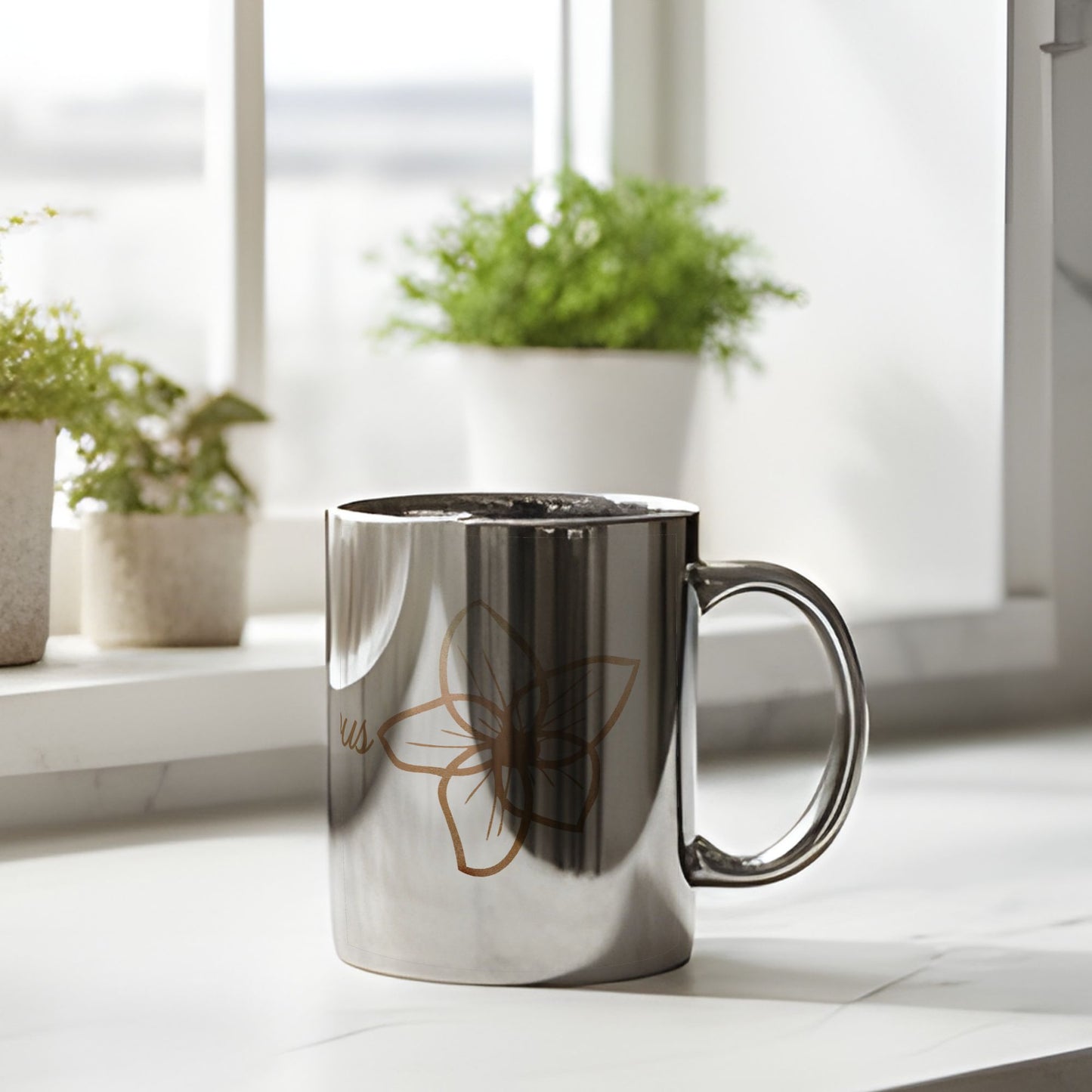 11oz Chrome Mug – Rose Gold Floral Design with “Fabulous”
