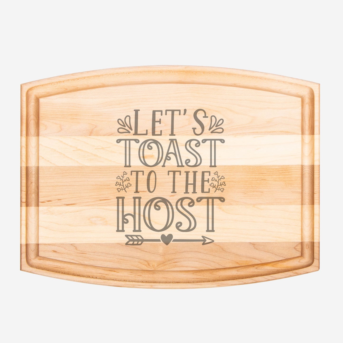 Let's Toast Arched Wood Cutting Board with Groove - 12" x 9"