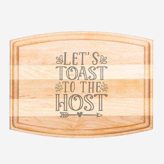 Let's Toast Arched Wood Cutting Board with Groove - 12" x 9"