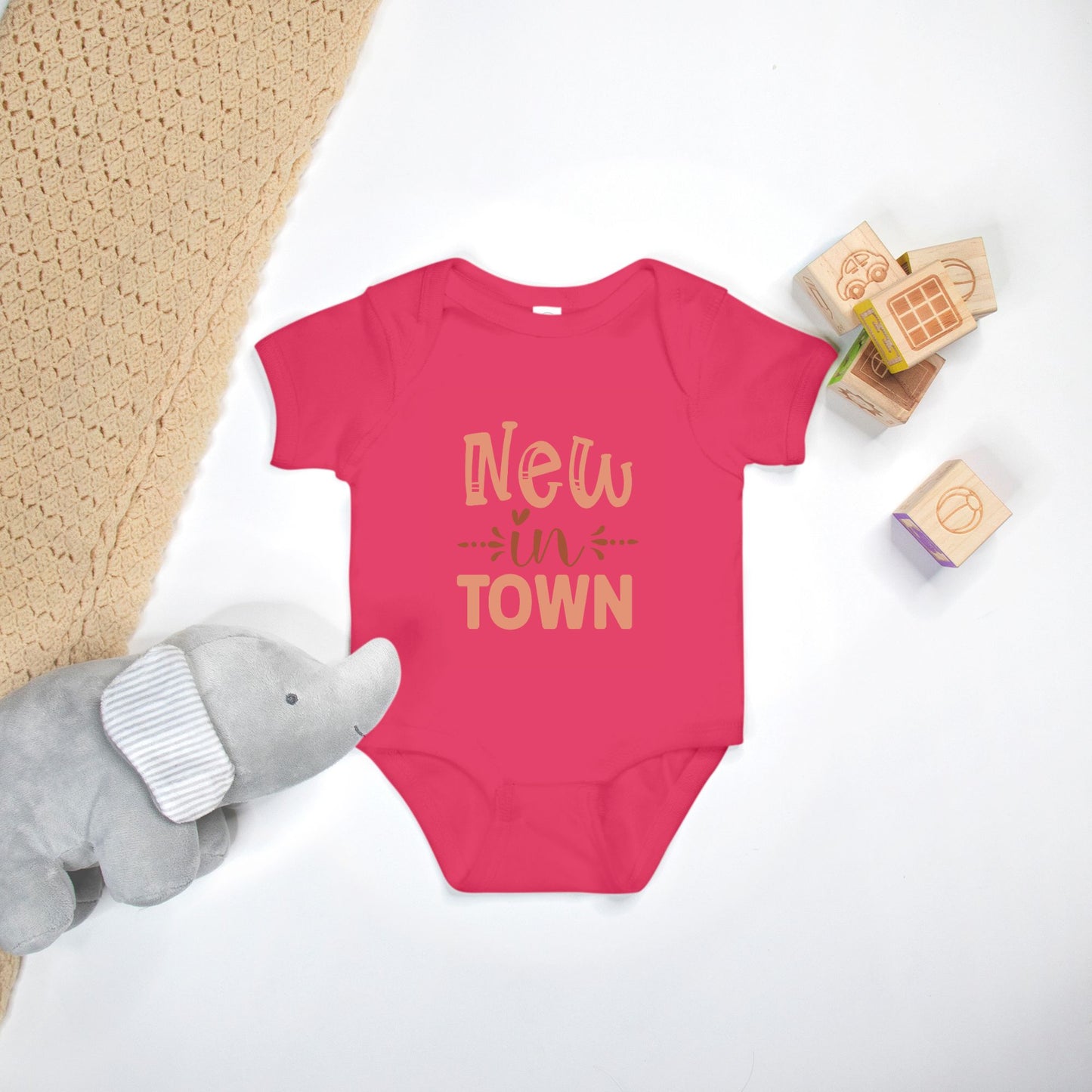 Short Sleeve Baby One-Piece – "New in Town"