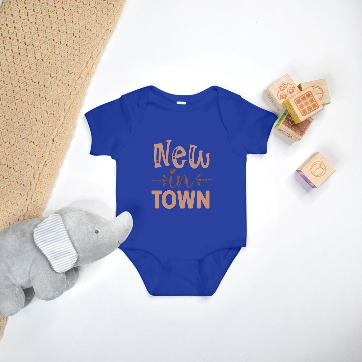 Short Sleeve Baby One-Piece – "New in Town"